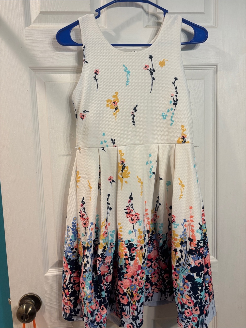 Knitworks Cream Floral Fit-and-Flare Dress with Navy & Pink Accents